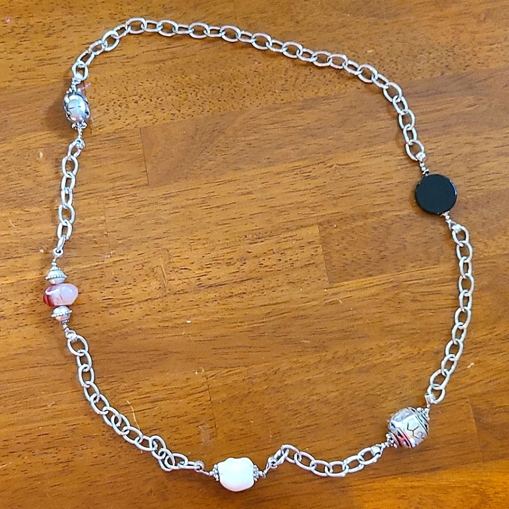 Oversized silver colored chain necklace w charms